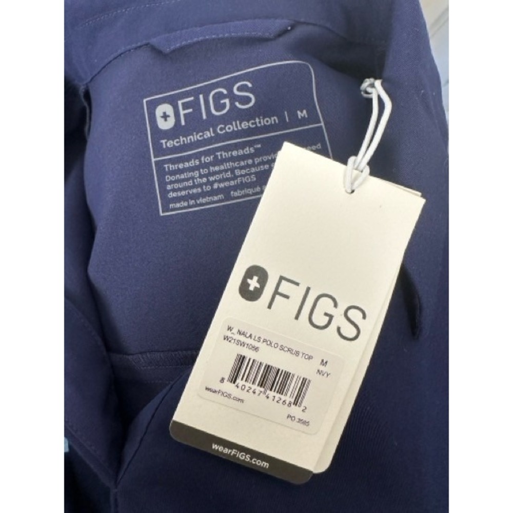 Figs Nala Polo Scrub Top Womens Medium Navy Long Sleeve Technical W21SW1056 NWT - Picture 4 of 5